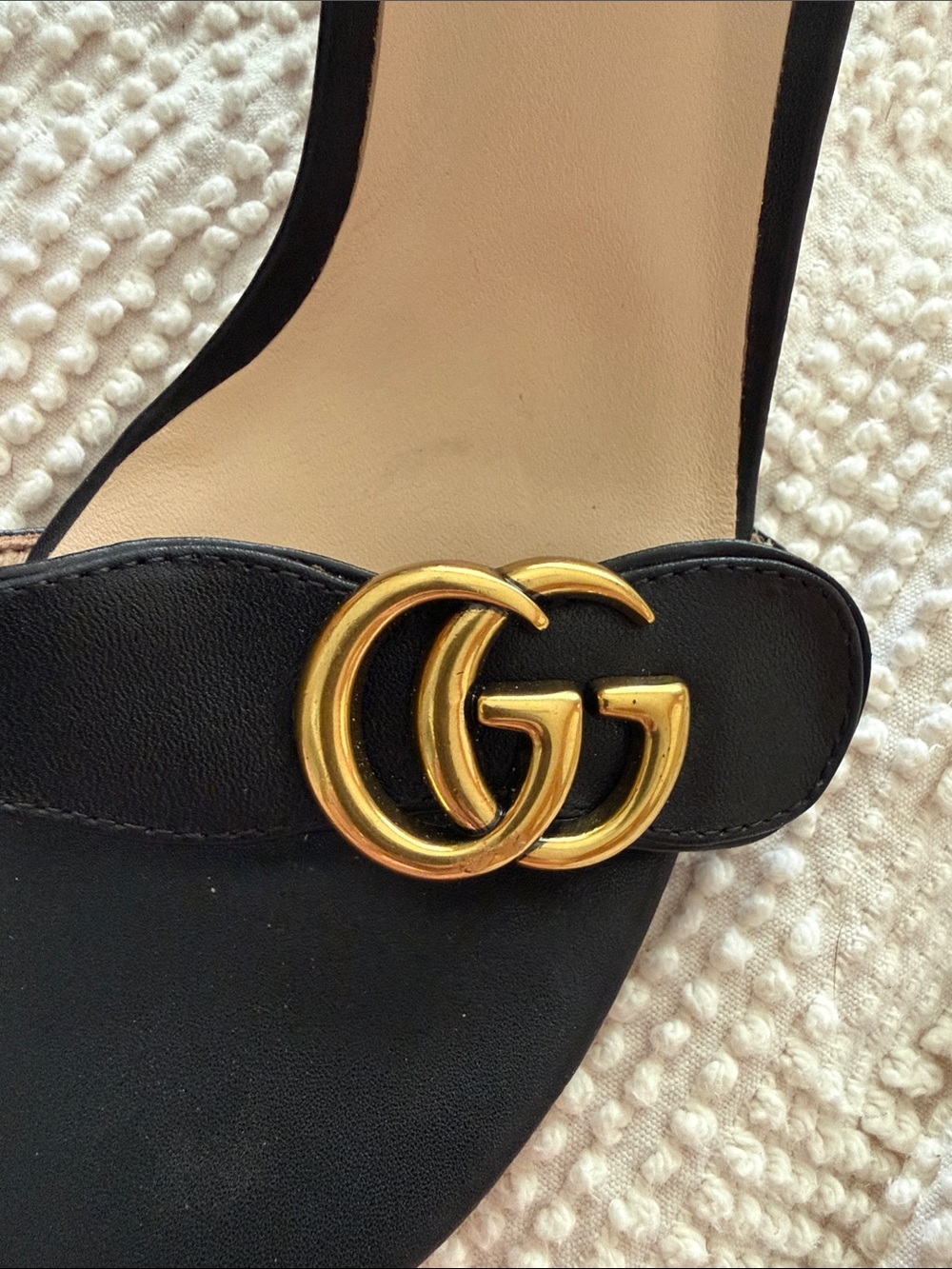 Authentic Gucci Marmont Double G Black Leather Block Heel Sandals Size 38 - Picture 7 of 8